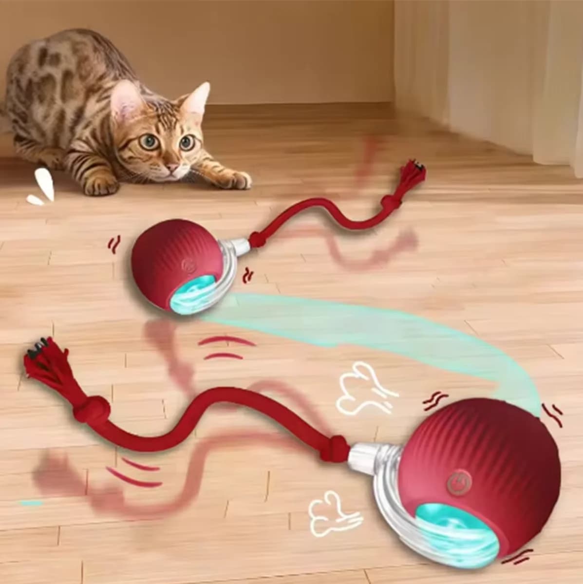 Self Rolling Automatic Cat Ball Toy Anti-Bite Wearproof Interactive Pet Teaser Ball with Tassel Rope for Kitten Self Play