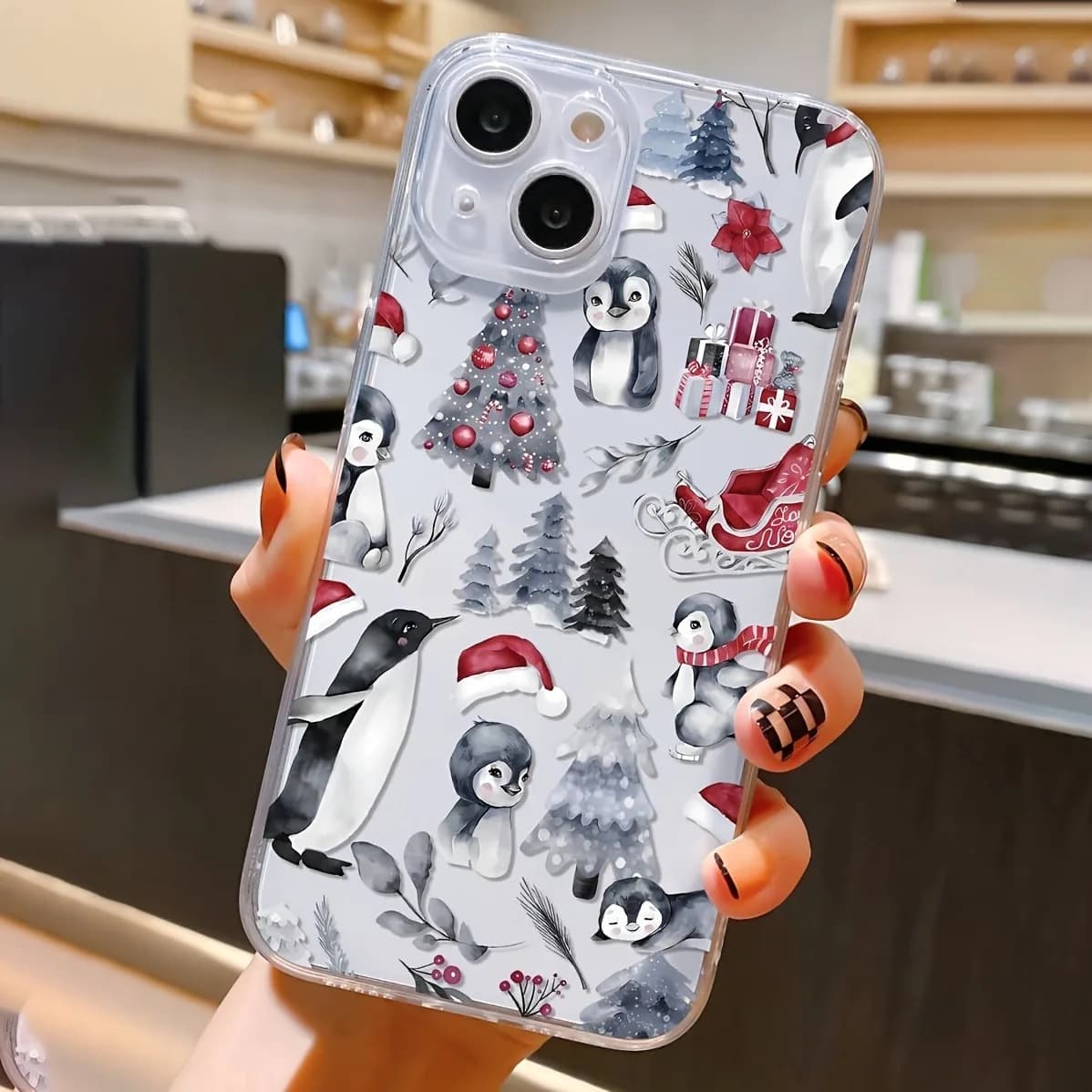 Nuova custodia per telefono in TPU trasparente alla moda con disegni di albero di Natale e pinguino, adatta per iPhone 17 Air Pro Max, iPhone 16, 15, 14, 12, 11, Xs, Xr, X, 7, 8, 12/13 Mini Plus Pro Max Se, perfetta per regali di compleanno/feste/famiglia/Amici/Couple