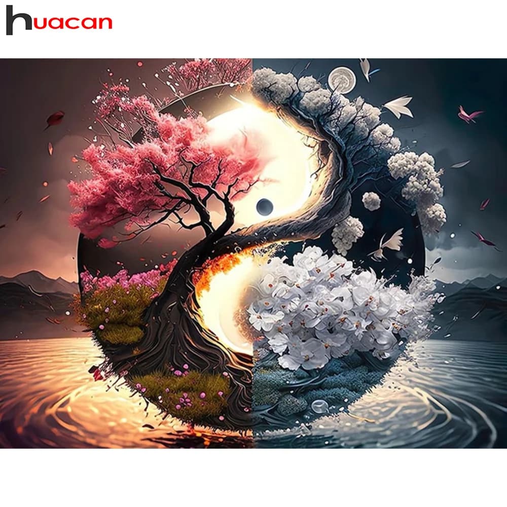 Huacan Diy Diamond Mosaic Landscape Tree Taichi Full Embroidery Yin Yang Eight Trigrams Art Home Decor Handmade Gift