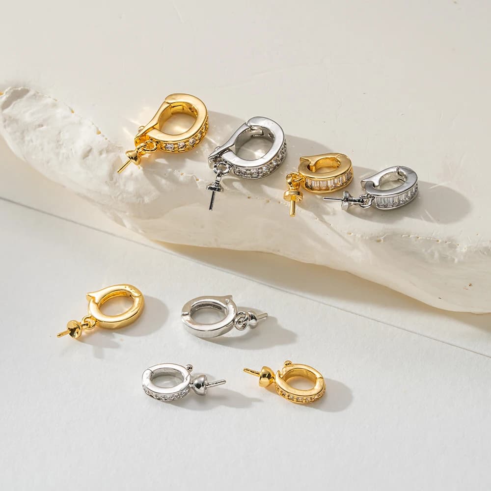 2 Pezzi/Lotto Ciondoli Placcati Oro 18K, Connettori a Clip per Creazione di Gioielli Fai-da-Te, Collane e Bracciali