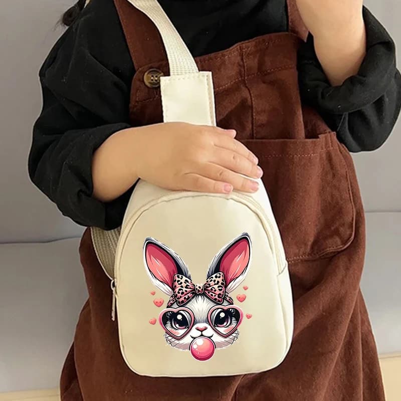 Borsa a tracolla in nylon per bambini, marsupio con stampa coniglietto, marsupio con cerniera a forma di coniglio, borsa a tracolla per Pasqua, per bambine e bambini