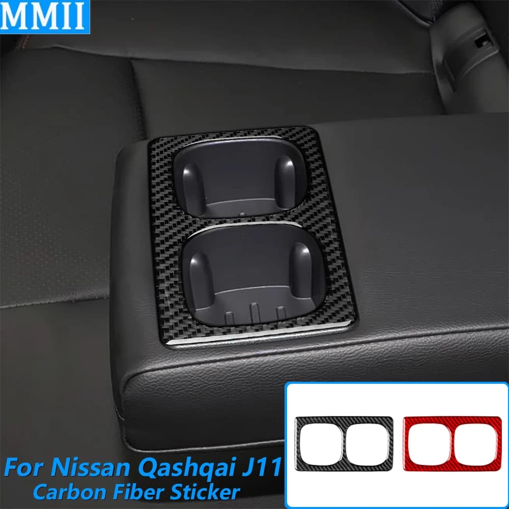 Per Nissan Qashqai J11 2017-2021 Cornice Decorativa in Fibra di Carbonio per Portabicchieri Centrale Posteriore, Accessori Auto, Adesivo Decorativo