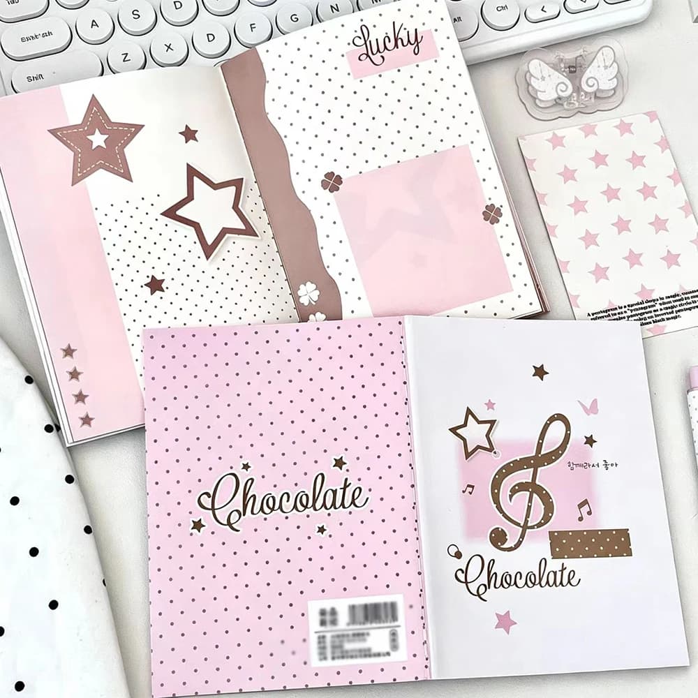 Pink note fixed page notebook, Korean Ins style full-color inner page notebook, high-value student diary notebook
