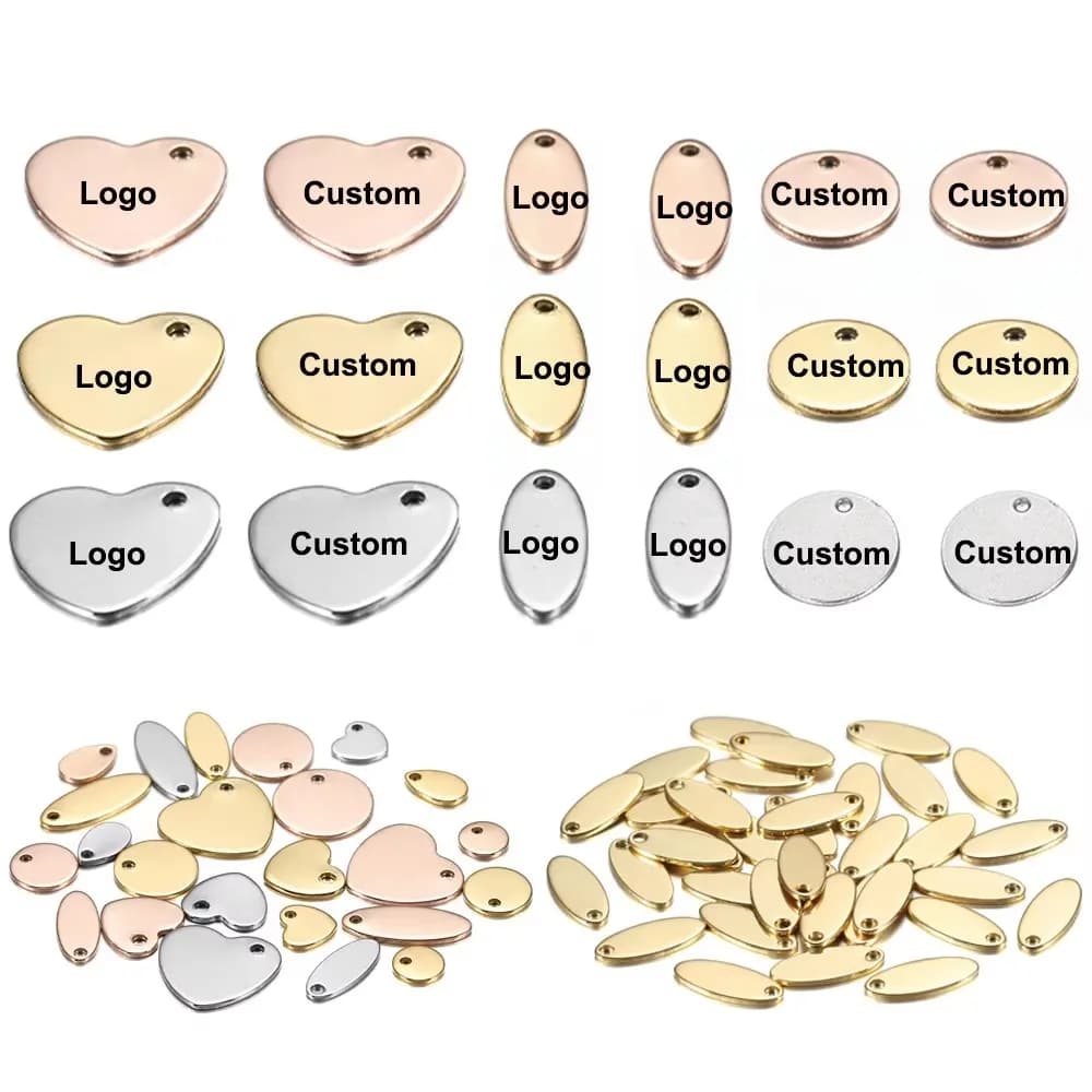 100 pcs/Lot Personalized Laser Engrave LOGO of Stainless Steel Striped Heart Shaped Oval Pendant White Dog Tag For FAI Jewels From You That Make