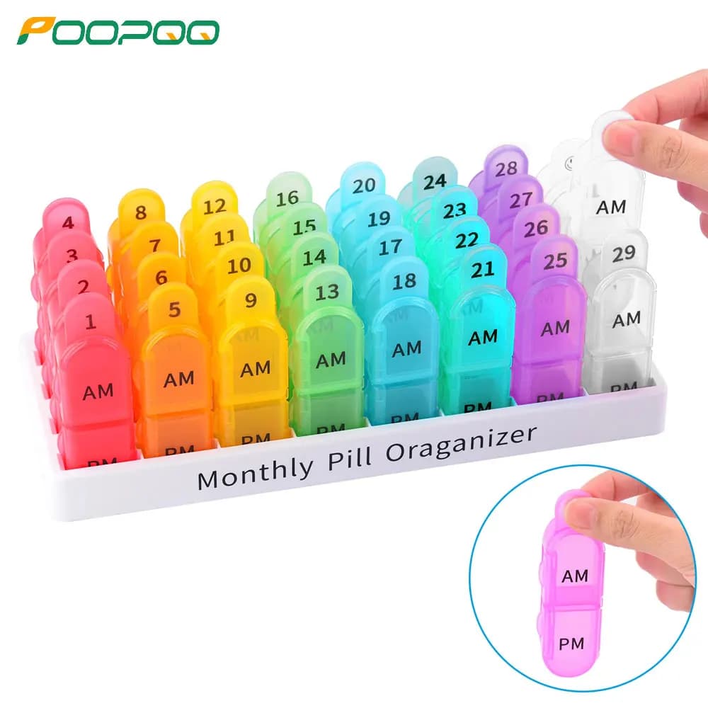 1 set monthly pills 2 times a day, 30-day small compartments for containing vitamins and organizers for travel medicines