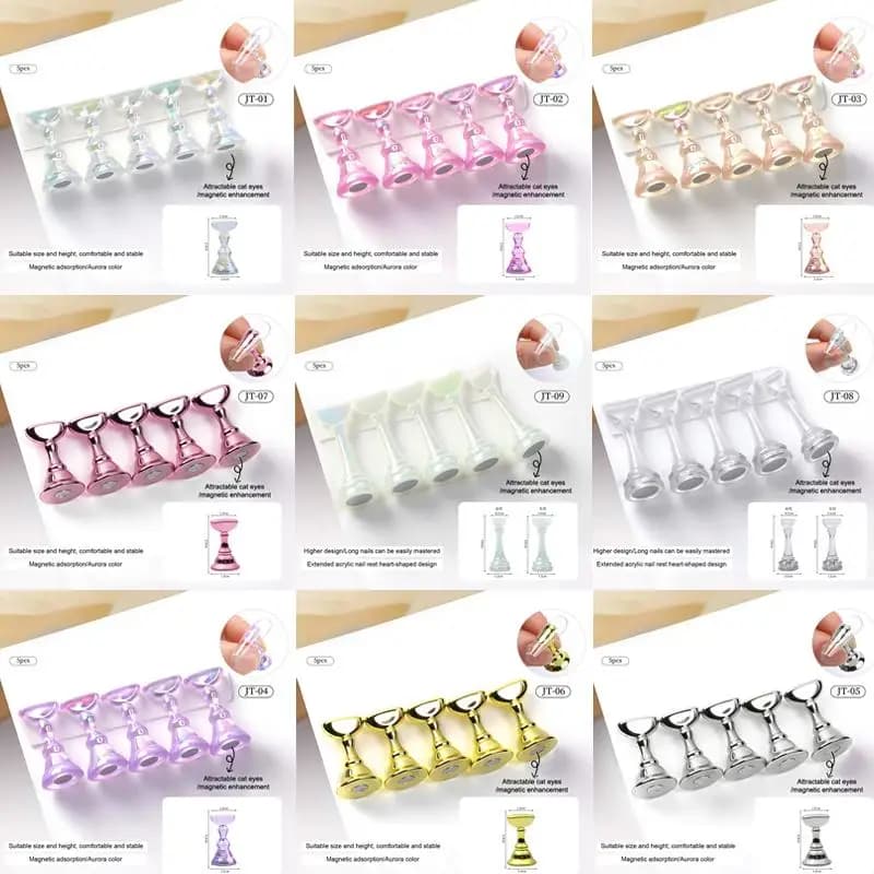 5pcs Set Acrylic Nail Base With Magnetic For Practice Plus Tall Chess Nail Playing Board Display Tool For Art Salon DIY&Practice
