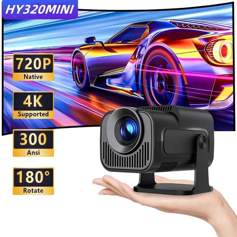 FGHGF HY320 Mini aggiornamento nativo 720P Android 11 proiettore 300ANSI Wifi6 BT5.0 4K Cinema esterno portatile 180 ° Proiettore girevole