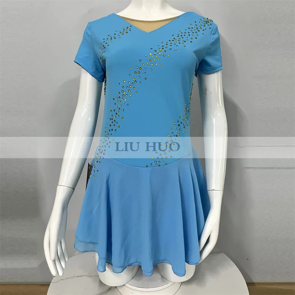 LIUHUO Danza sul Ghiaccio Vestito da Pattinaggio di Figura Donne Adulte Principessa Adolescenti Ragazze Personalizza Costume Prestazioni Competizione Roller Blu Bambino