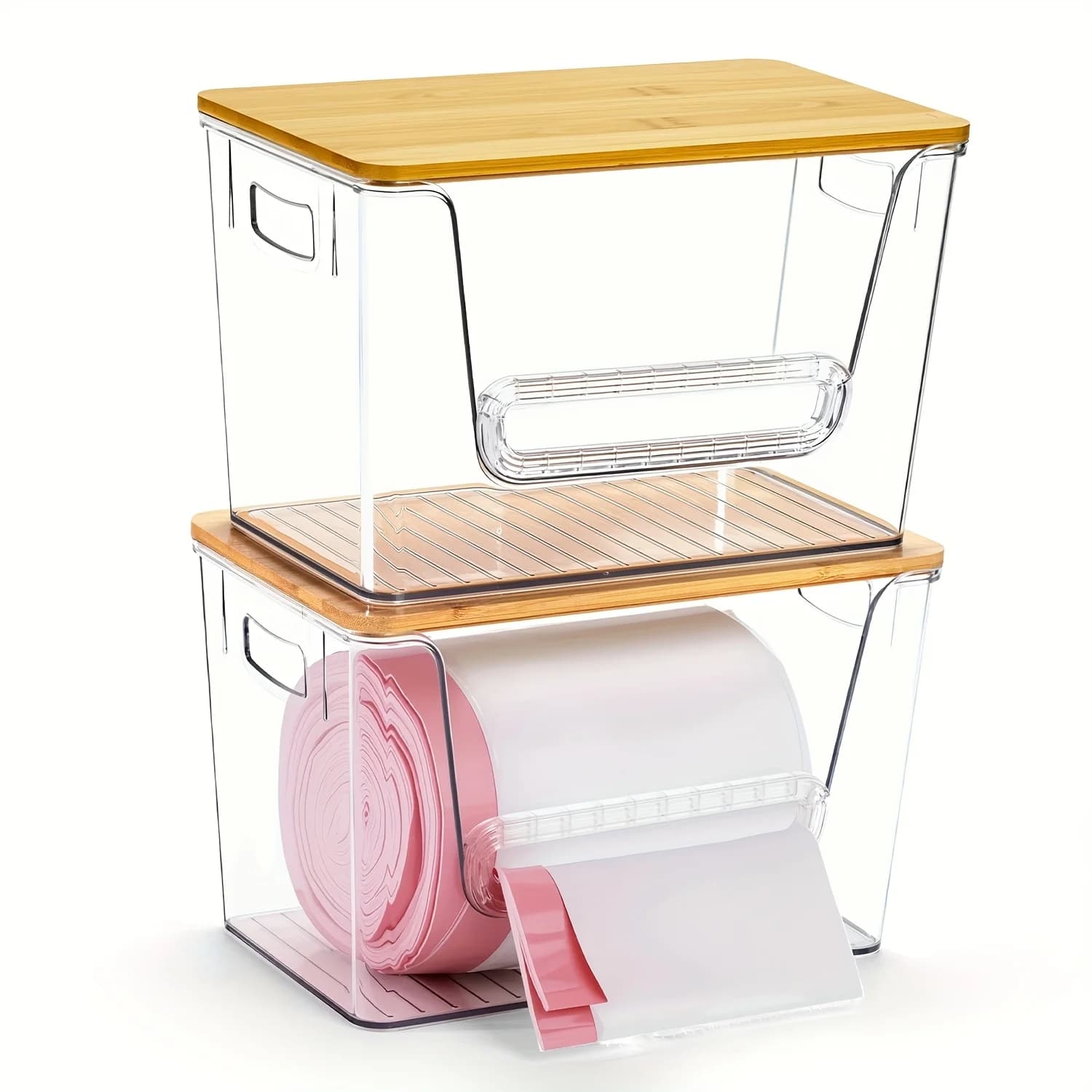 1/2/4pcs Stackable Trash Bag Dispenser, Trash Bag Holder, Extra-Large Clear Acrylic Kitchen Organizer, Suitable for Under-Sink Organization, Laundry Room Organization, Holds Trash Bags and Some Small Items