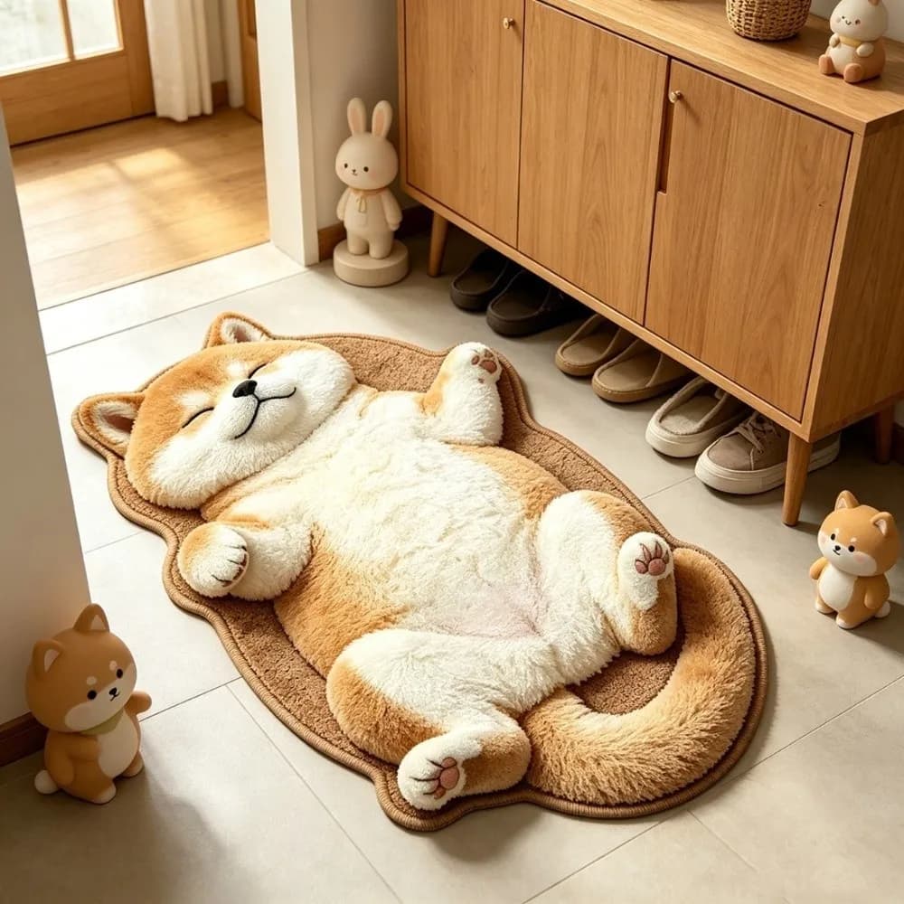 Cartoon Non-Slip Cat-Shaped Area Rug Soft Anti-fouling Cartoon Carpet Easy to Clean 3D Pattern Dog-Shaped Floor Mat for Bedroom