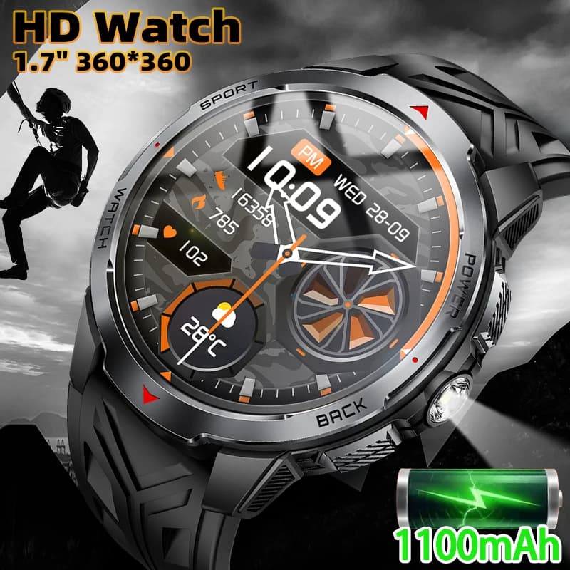 LIGE New 1100mAh Battery Smart Watches For Men Outdoor Sport LED Flashlight Compass Men’s Smartwatch Bluetooth Call Mens Watches