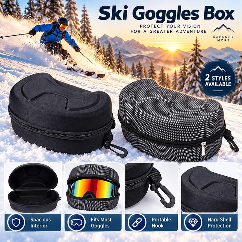 Ski Goggles Storage Box EVA Protection Snowboard Sunglasses Carrying Case Portable with Hanging Hook Eyewear Organizer