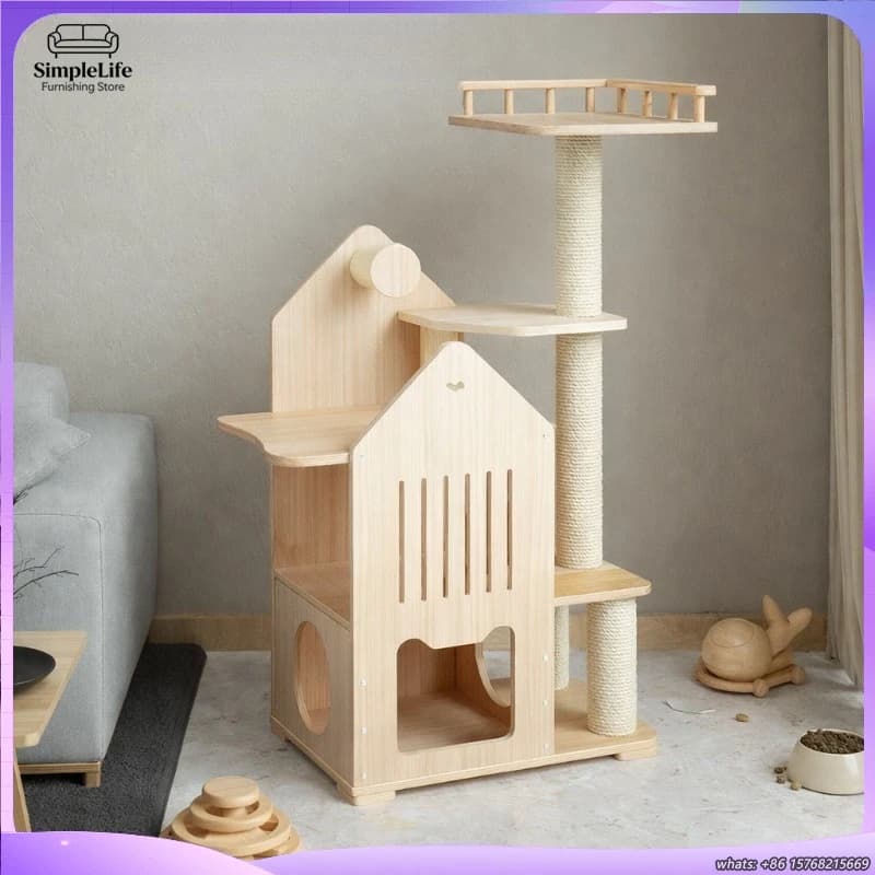 Tiragraffi per Gatti in Vero Legno con Capsula Spaziale, Torre da Arrampicata e Tiragraffi per Gatti Piccoli, Design Verticale Compatto