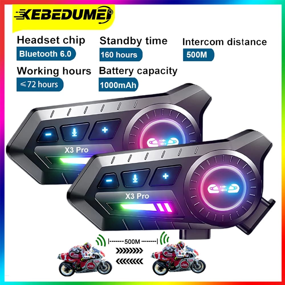 1/2 Pz X3Pro Bluetooth 6.0 Interfono Moto 500M 1000mAh Casco Moto intercomunicador auricolare Controllo Vocale Interphone