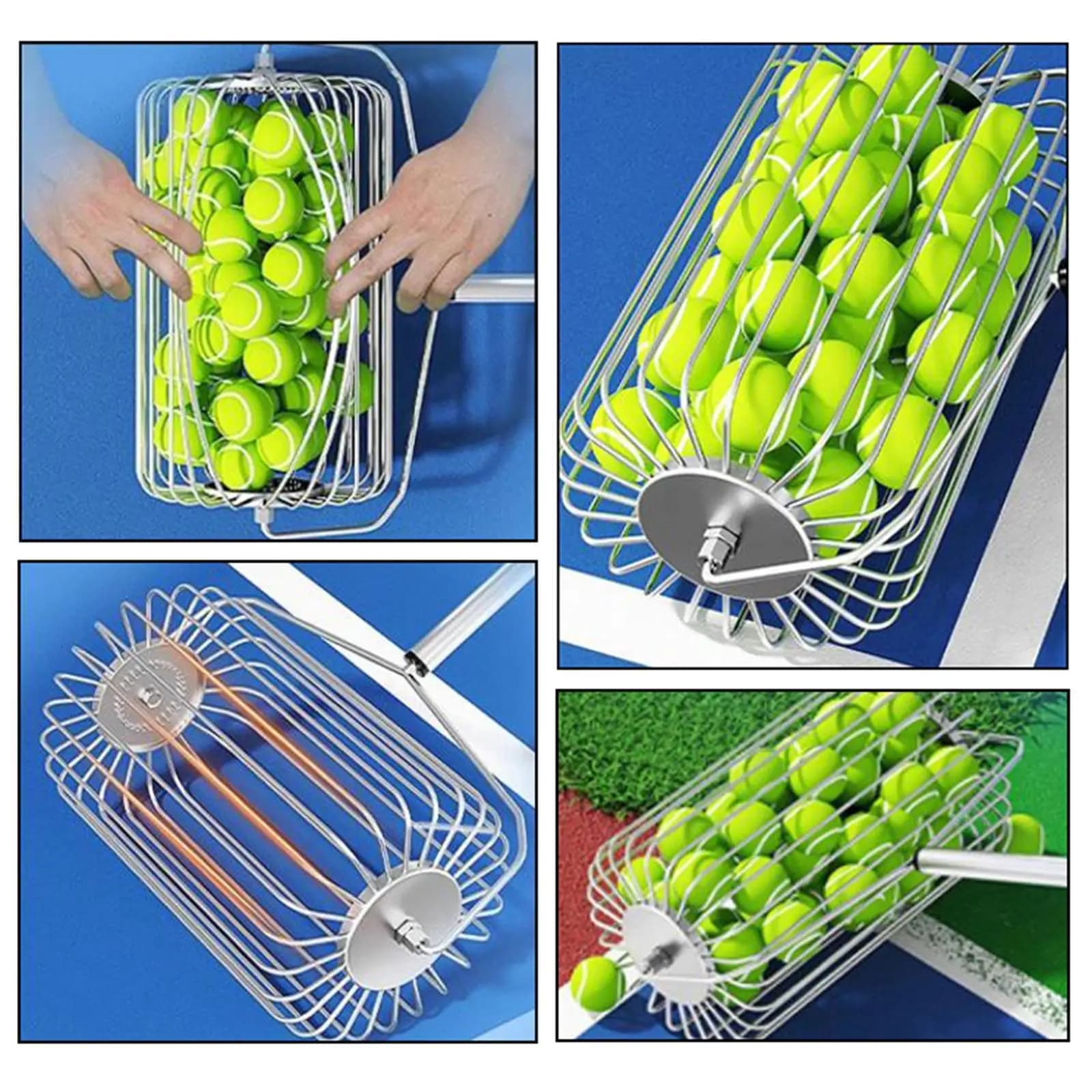 Cesto Telescopico per Palline da Tennis, Robusto e Leggero, Contenitore con Ruote per Raccolta Interna/Esterna