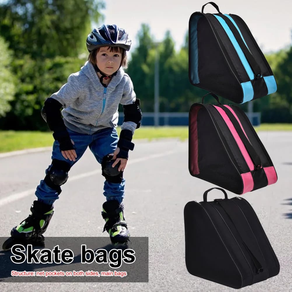 Borsa per Pattini da Ghiaccio per Bambini con Tasche Laterali in Rete, Borsa Rinforzata per Pattinaggio Artistico, Tracolla Singola/Portatile, Accessori per Pattini a Rotelle per Bambini