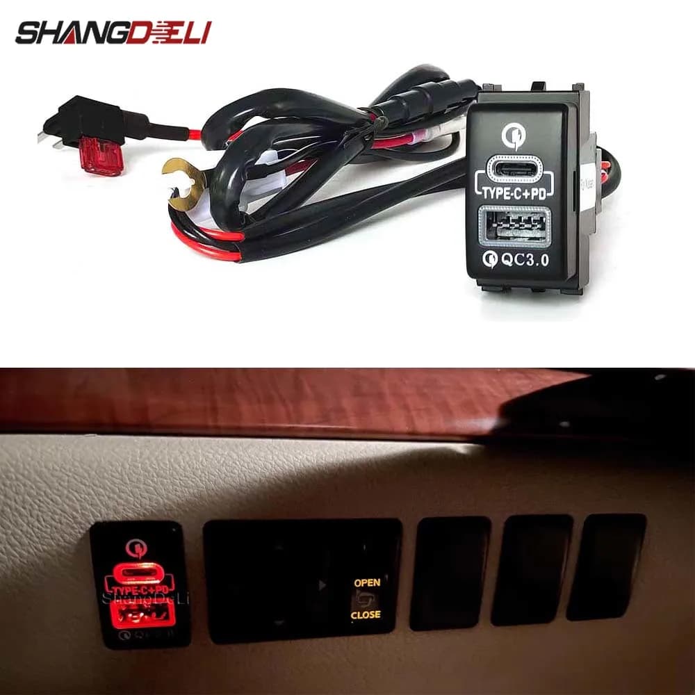 Caricabatteria rapido per auto a luce rossa adattatore per presa USB PD a ricarica rapida per Nissan Patrol Y62 X-TRAIL SUNNY SYLPHY Teana
