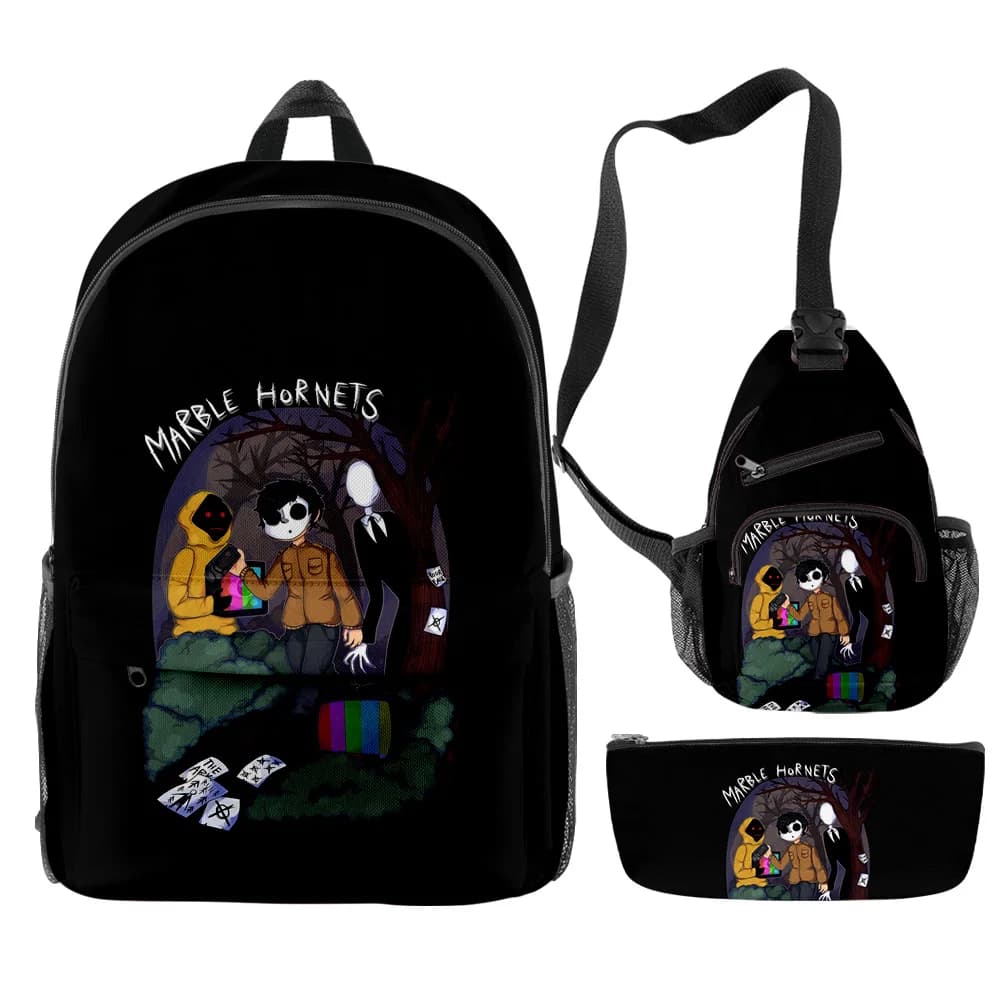 Cartoon Youthful Novelty Funny Creepypasta 3pcs/Set Backpack 3D Print Bookbag Laptop Daypack Backpacks Chest Bags Pencil Case