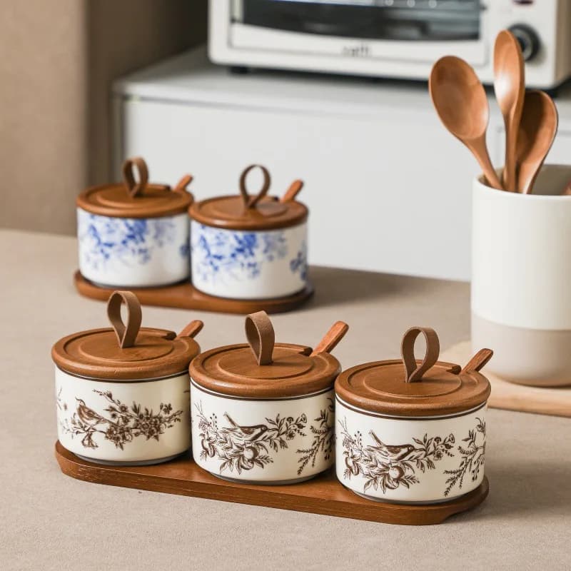 Barattolo di spezie francese, set di saliere da cucina per uso domestico, barattolo di condimento in ceramica con shaker per pepe, scatola per condimenti MSG, strumenti per condimenti
