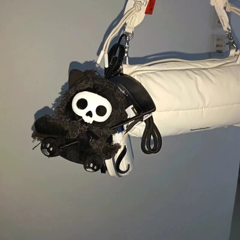 Death Cat Plush Doll Black Skull Plush Toy Bag Pendant Creative Gothic Backpack Hanging Decoration Accessories Keychain Pendant