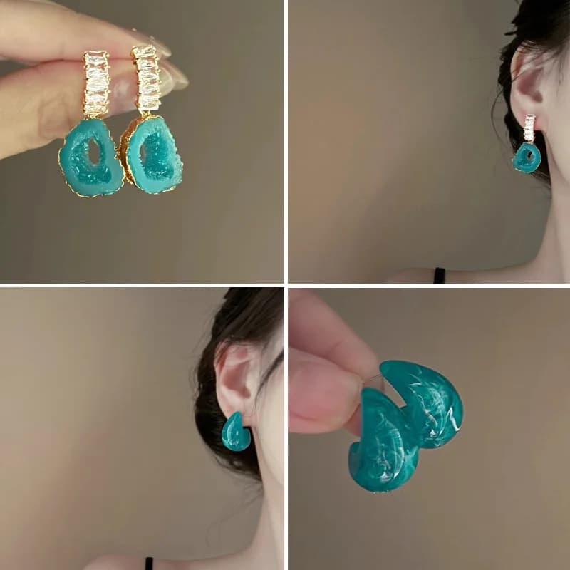 Orecchini pendenti in acrilico blu menta con estratto di ghiaccio Orecchini geometrici irregolari super fata alla moda Senso premium di lusso leggero