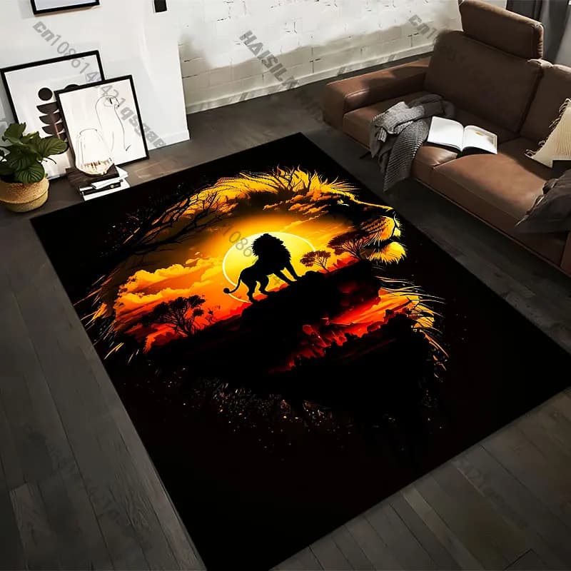 Carpets printed with lion silhouette at sunset in 21 different sizes, yoga mats for adults, decorations for the living room, custom mat