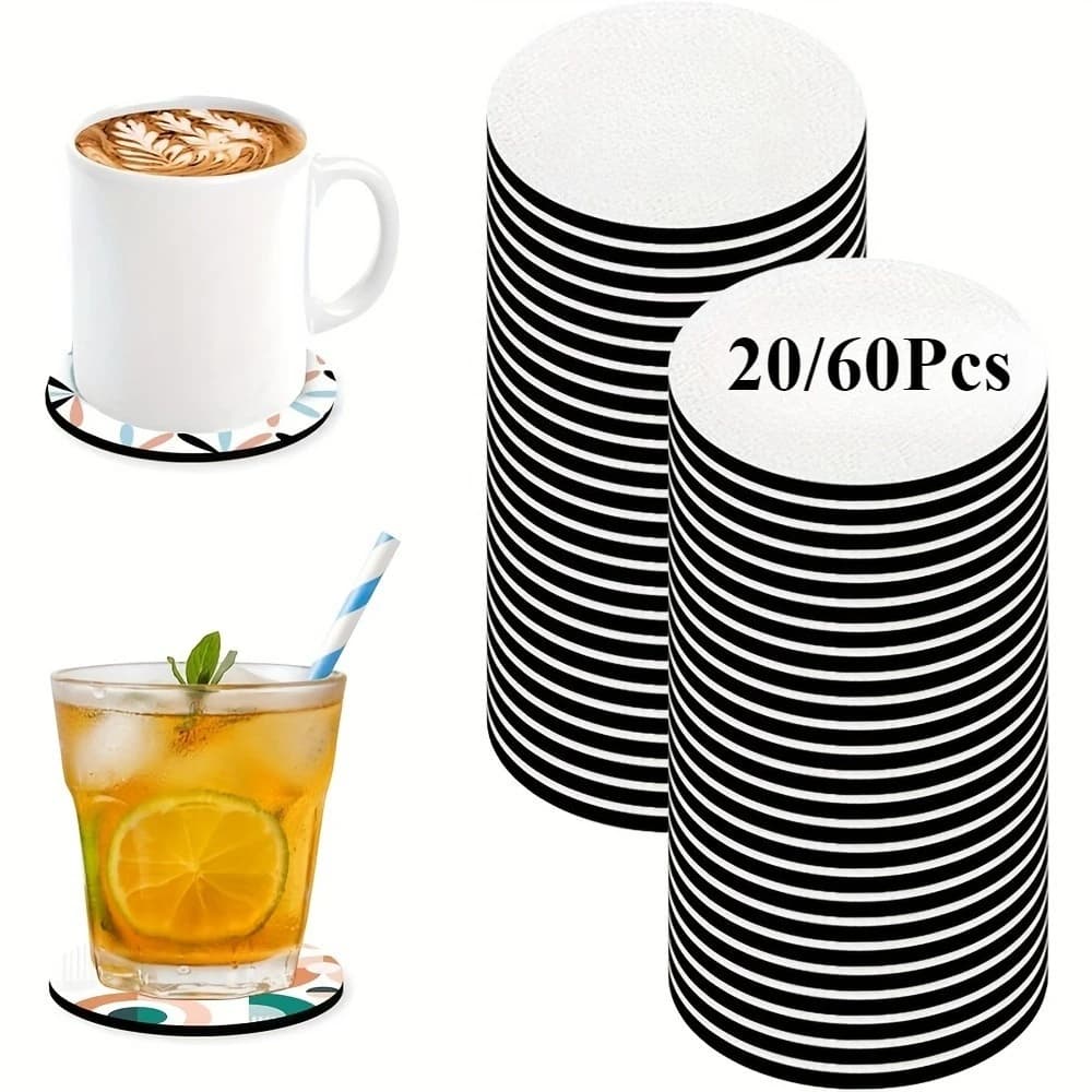 Sottobicchieri da 20/60 pezzi, tappetini per bevande vuoti resistenti al calore per stampa a sublimazione, forniture artigianali fai-da-te