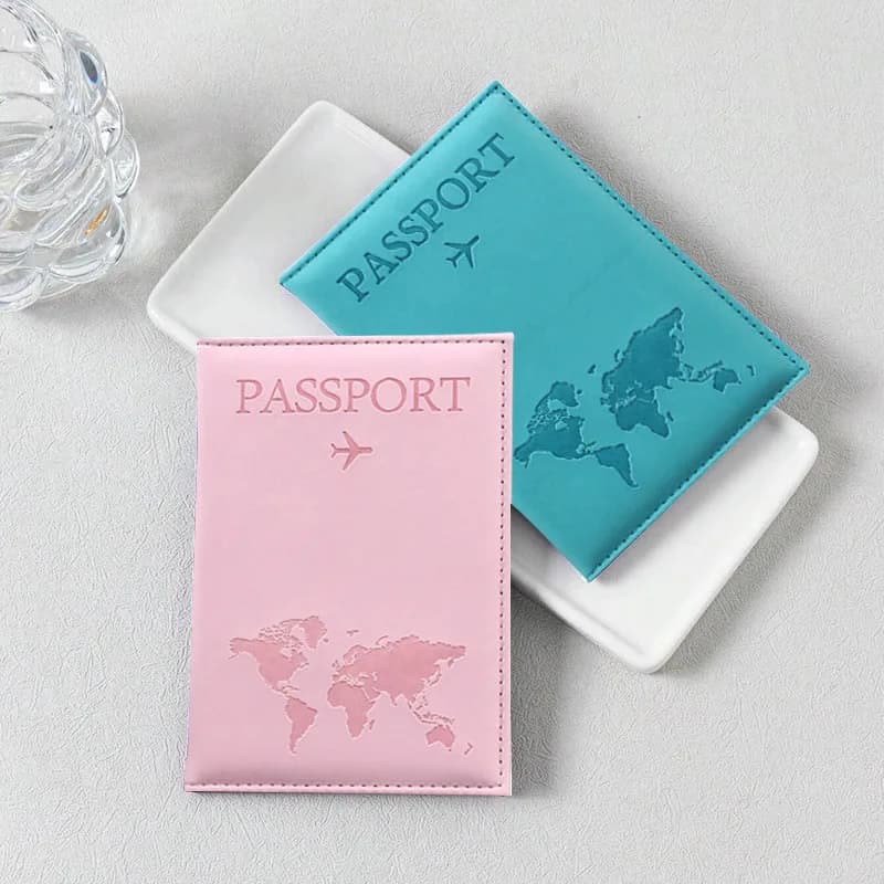 World Map Travel Passport Case PU Leather Passport Cover For Men & Women Organizer - Protective Card Holder ID Document Covers