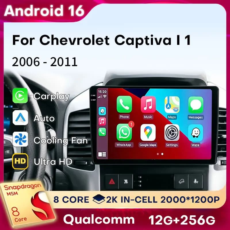 Autoradio Android 16 per Chevrolet Captiva I 1 2006-2011 con Carplay, Lettore Multimediale, BT, DSP, WIFI, Navigazione GPS 2din