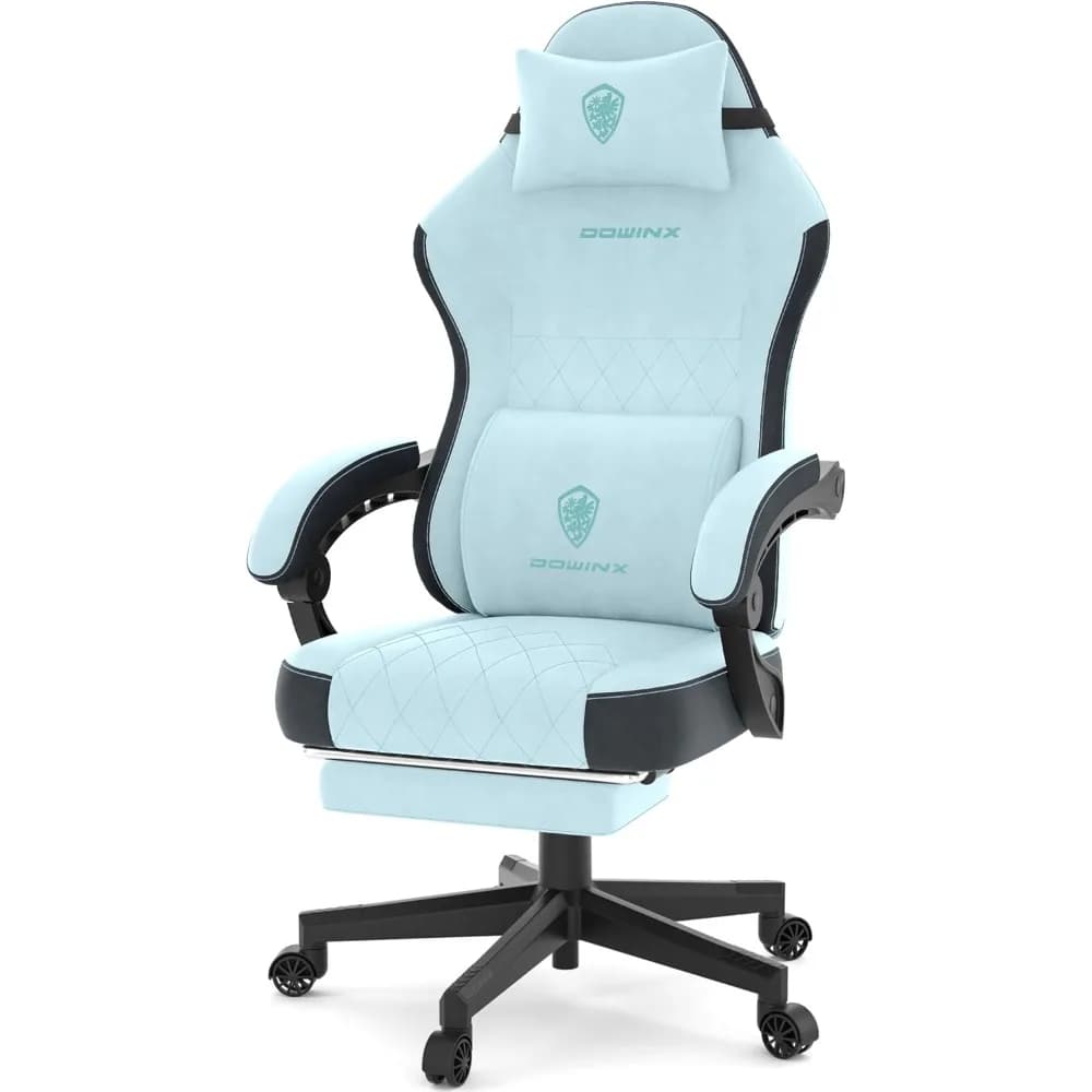 Sedia da Gaming, Sedie da Gaming in Tessuto per Adulti con Cuscini a Molle Insacchettate, Sedia Ergonomica con Poggiapiedi per Persone Alte e Robuste, Aqua