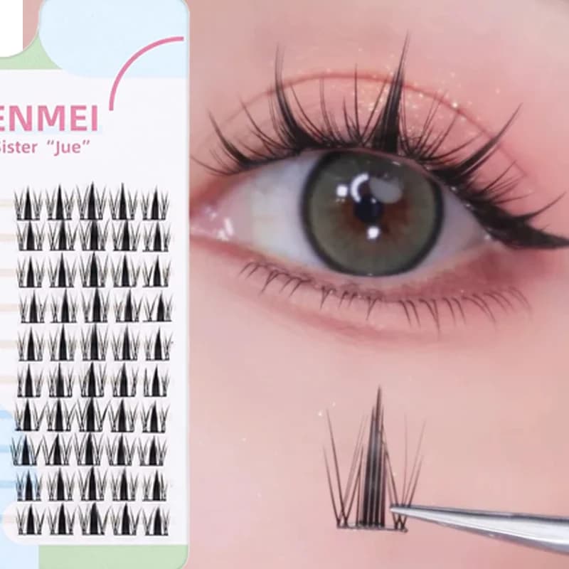 10 Fili/Scatola Ciglia Finte Coreane Individuali Adesive Fai-da-te a Ciuffetti Stile Manga, Effetto Naturale, Morbide e Senza Colla