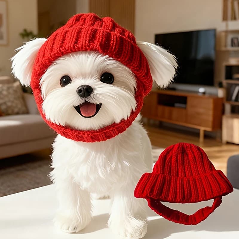 Cappello Beanie per Cani Maltesi, Morbido e Caldo con Paraorecchie, Ideale per Cani Piccoli, Uso Invernale Interno/Esterno