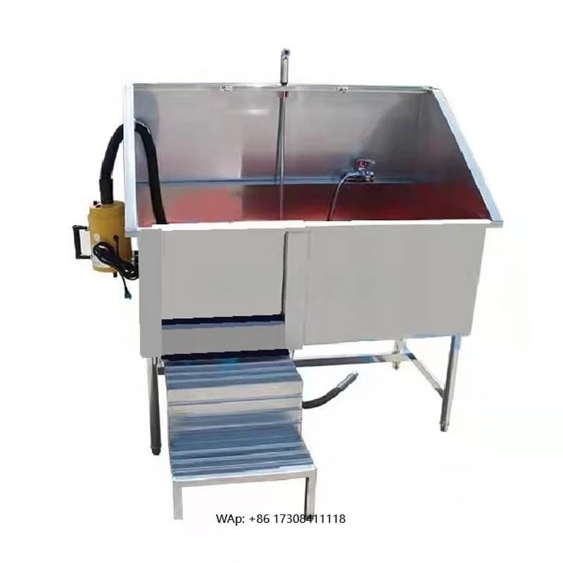 Lavabo per Toelettatura di Animali ES-3, Attrezzatura Veterinaria Resistente con Porta Mobile e Asciugatore Rapido, Facile da Pulire