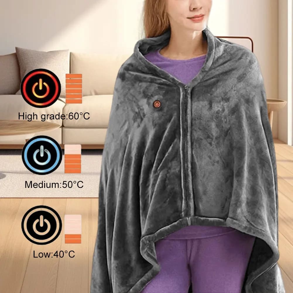 Coperta elettrica con riscaldamento indossabile Scialle 3 livelli riscaldati Coperta da tiro 5 V Ricarica USB Flanella di corallo Velluto agnello Scialle caldo invernale