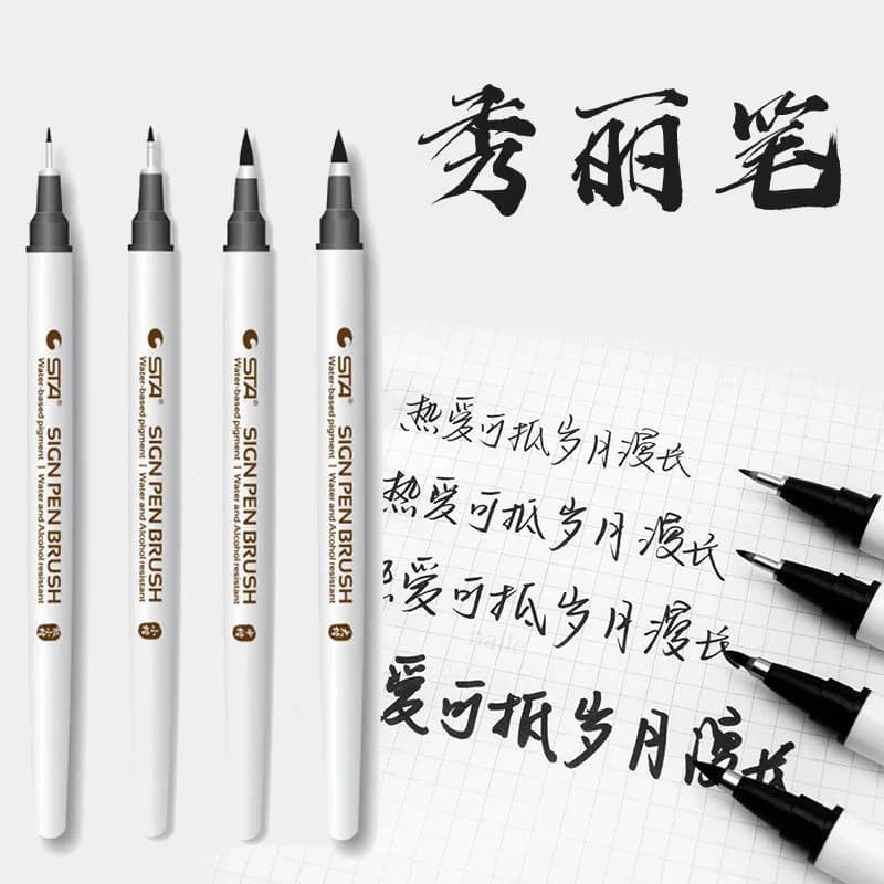 4 dimensioni STA penna per calibri impermeabile penne a pennello morbido per scrivere scrivere disegno schizzi forniture artistiche Stationer giapponese