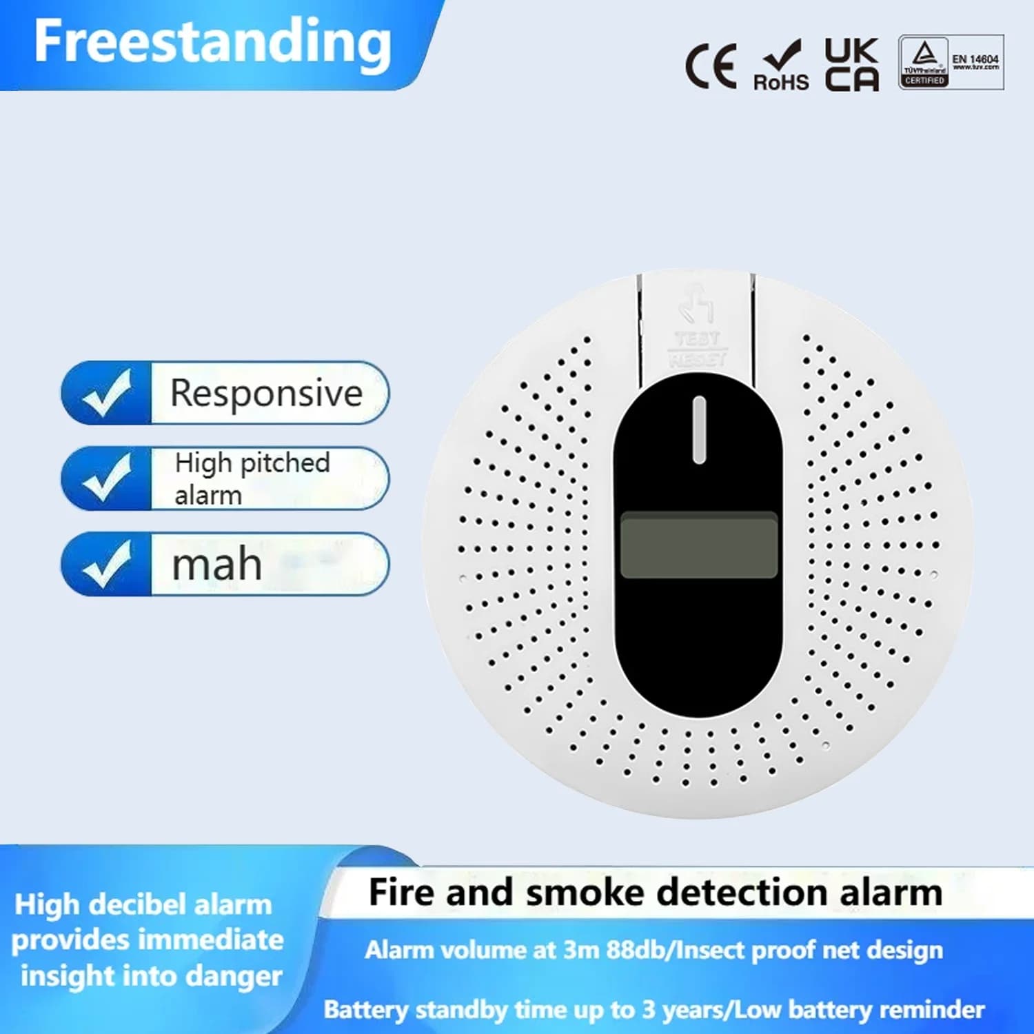 Carbon monoxide smoke fire detector, household multifunctional screen display alarm, gas leak prevention alarm