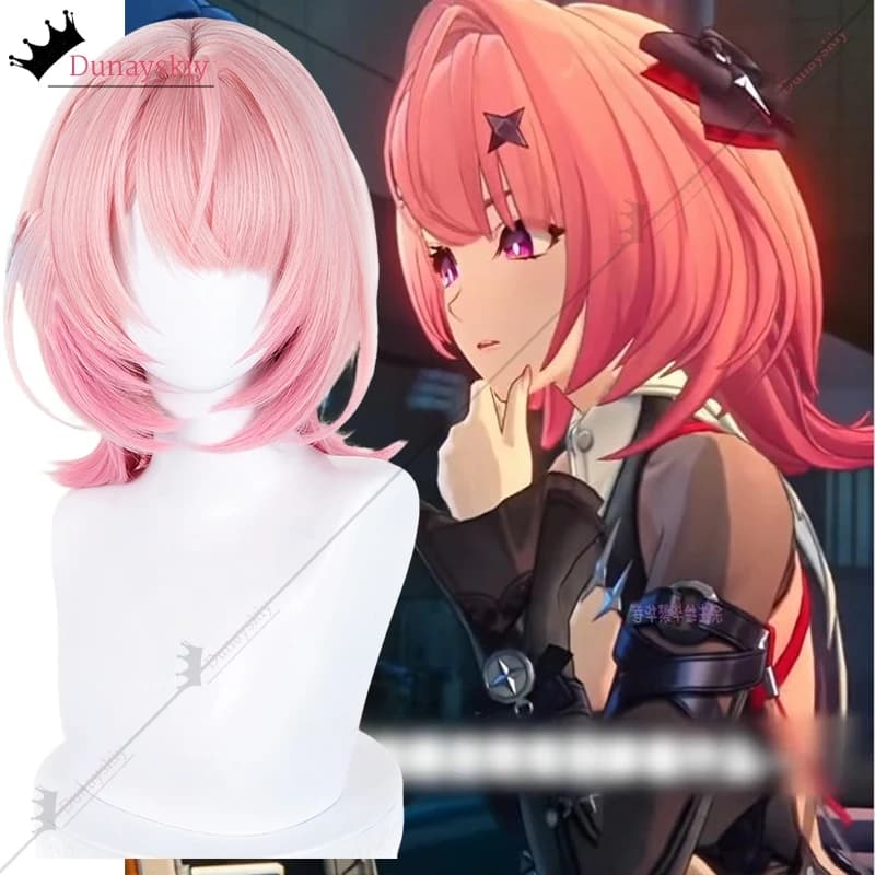 Parrucca YiNuo*/Cosplay del Gioco Zenless Zone Zero Ramiel, 40CM, Corta, Rosa Sfumato, Bob, Resistente al Calore, Capelli Sintetici per DIY e RolePlay