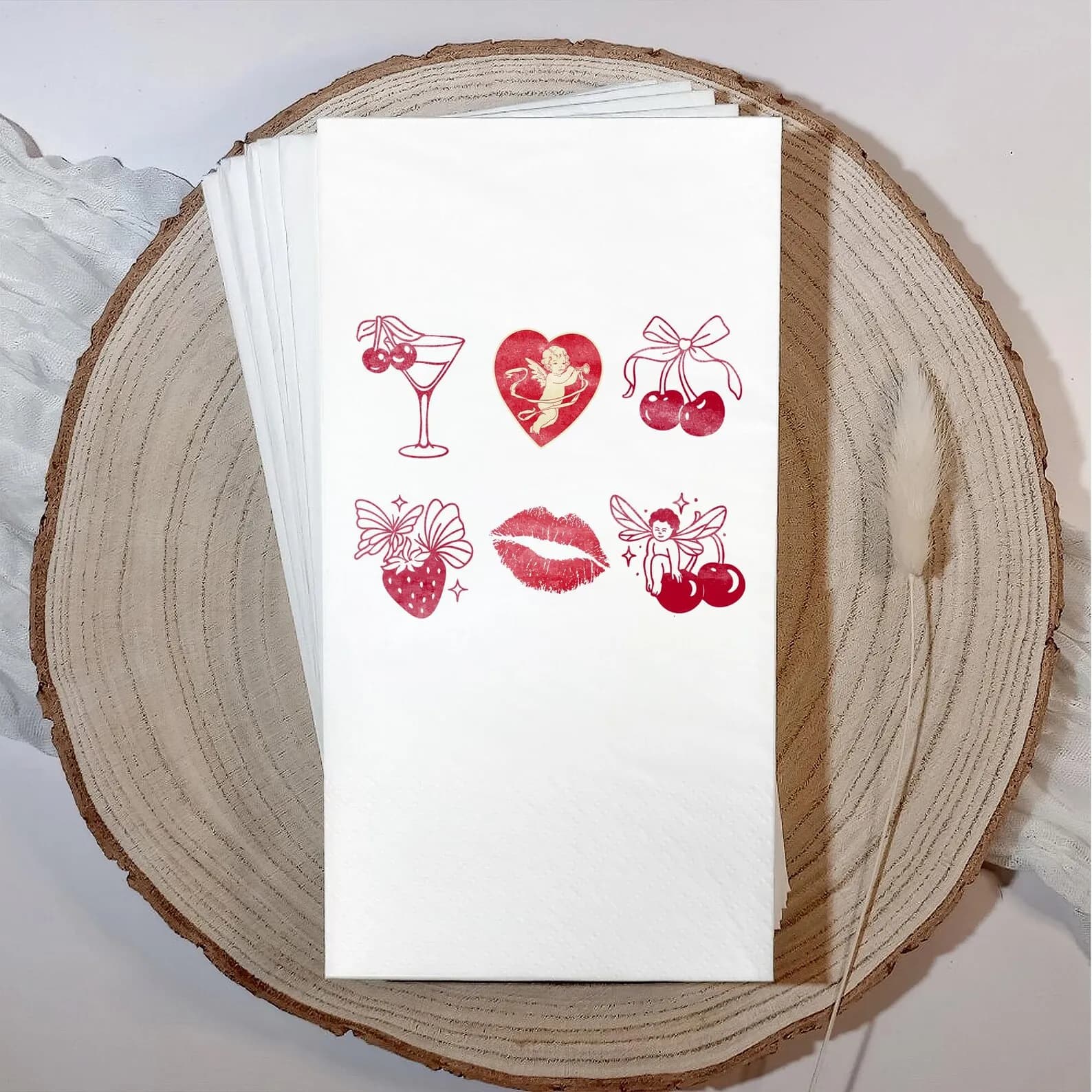 Tovaglioli da cocktail di San Valentino, tovaglioli personalizzati per addio al nubilato, graziosi asciugamani per ospiti di Cupido, tovaglioli per bevande Cherry Love, bar glamour