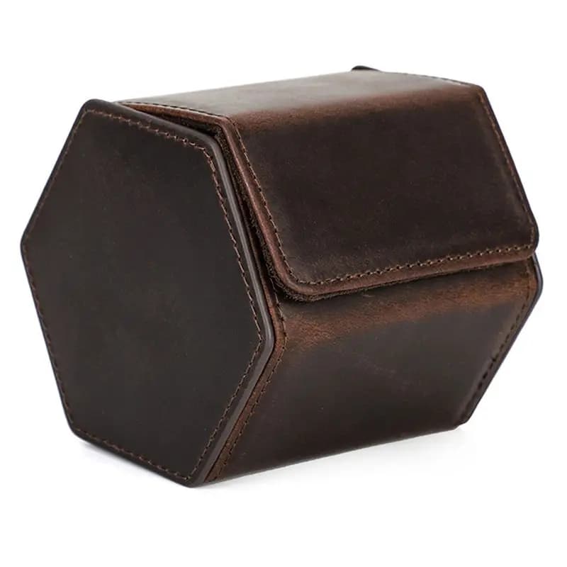 Classic Watch Storage Case Crazy Horse Cowhide Hexagonal Box Allows For Watches Outdoor Travel Watch Box