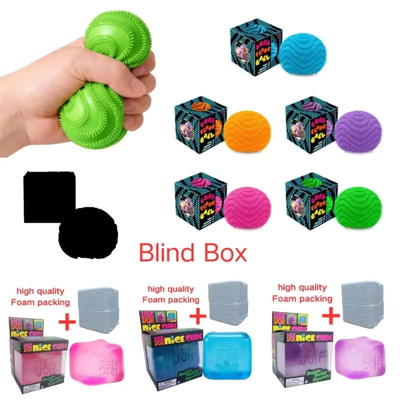 Schylling Fuzz Ball & Nice Cube Blind Box - Giocattolo Sensoriale da Scrivania Antistress Testurizzato per Ansia, Concentrazione, Adulti e Bambini