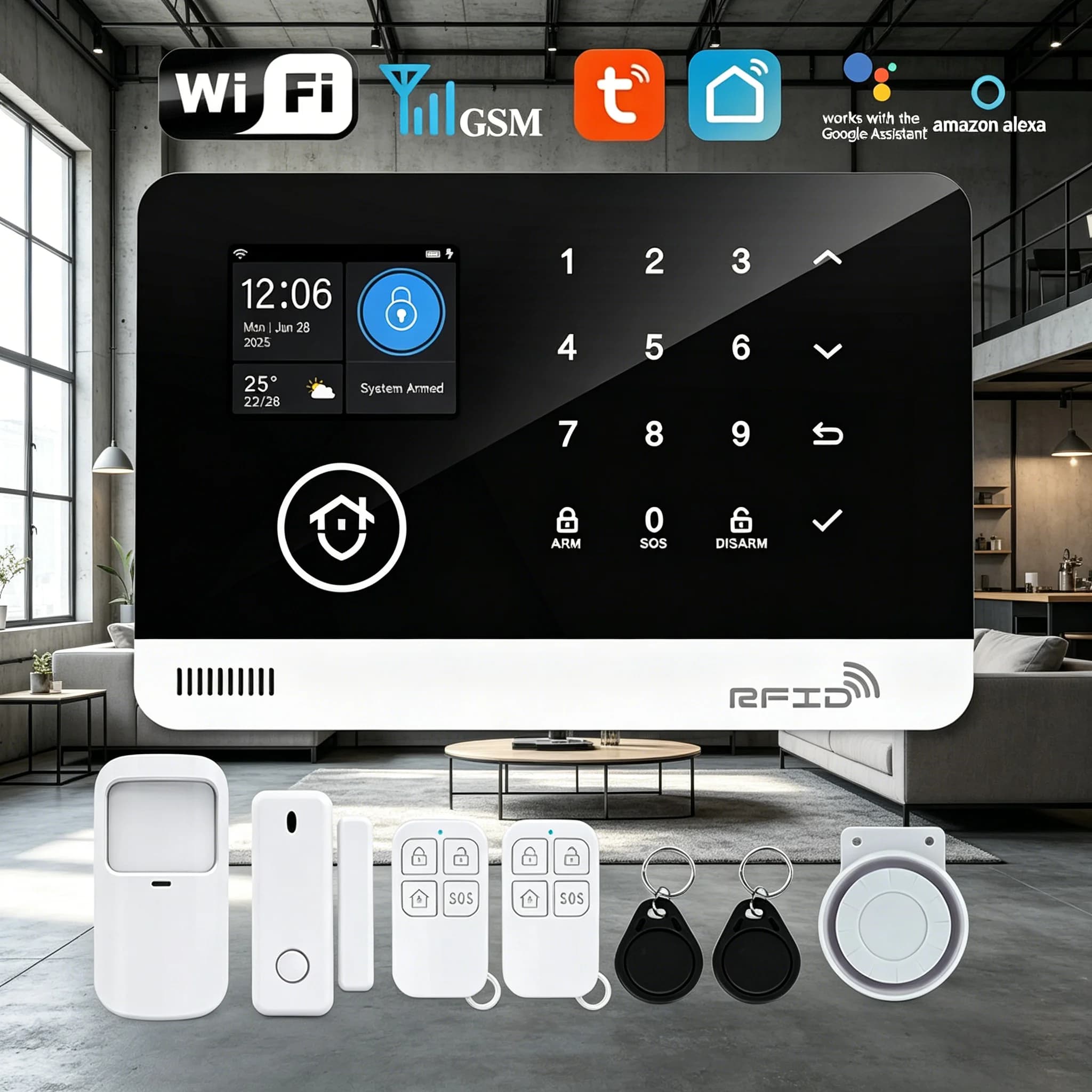 Kit Allarme Casa Intelligente Tugard, WiFi GSM, Compatibile con Alexa, Sensori Wireless, Controllo APP, Kit Antifurto 13 Pezzi con Telecamera