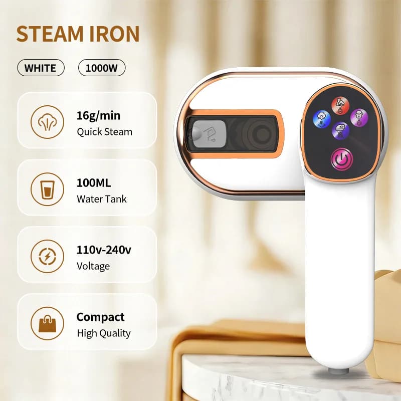 Ferro da Stiro a Vapore da 1000W - Stiratore Portatile Compatto per Uso Domestico - Stiratore per Vestiti Portatile