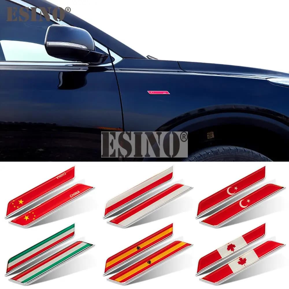 2 x Car Styling Bandiera nazionale Metallo in lega di zinco Adesivo 3D Parafango per auto Distintivo Adesivo decorativo Decalcomania Accessorio automatico
