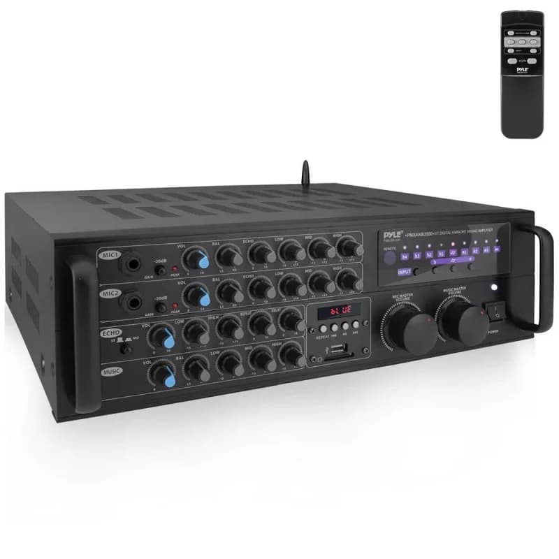 Sistema amplificatore mixer karaoke, potenza 2000 watt, design stereo a doppio canale, mix DJAudio professionale per montaggio su rack