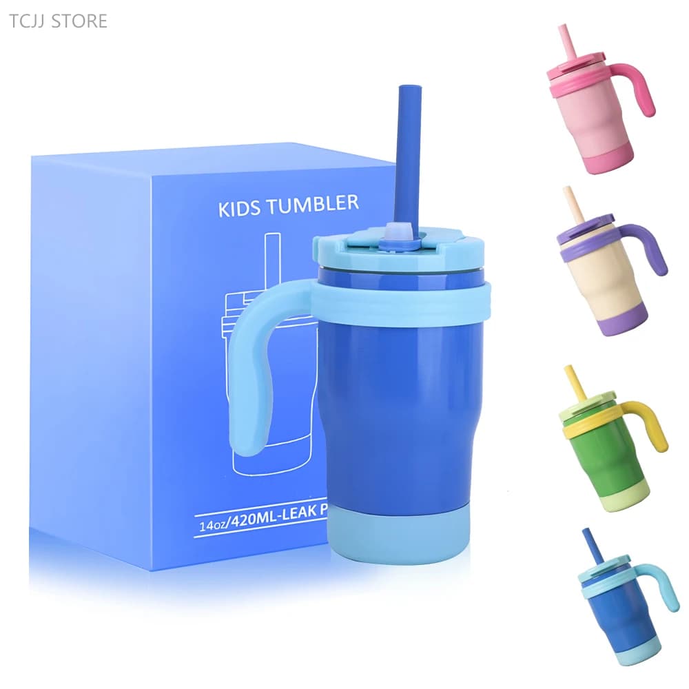 420ML Kids Thermos Bottle With Handle Vacuum Flasks Leak Proof Tumbler Stainless Steel Drinking Cup Kids Gift Drinkware BPA Free