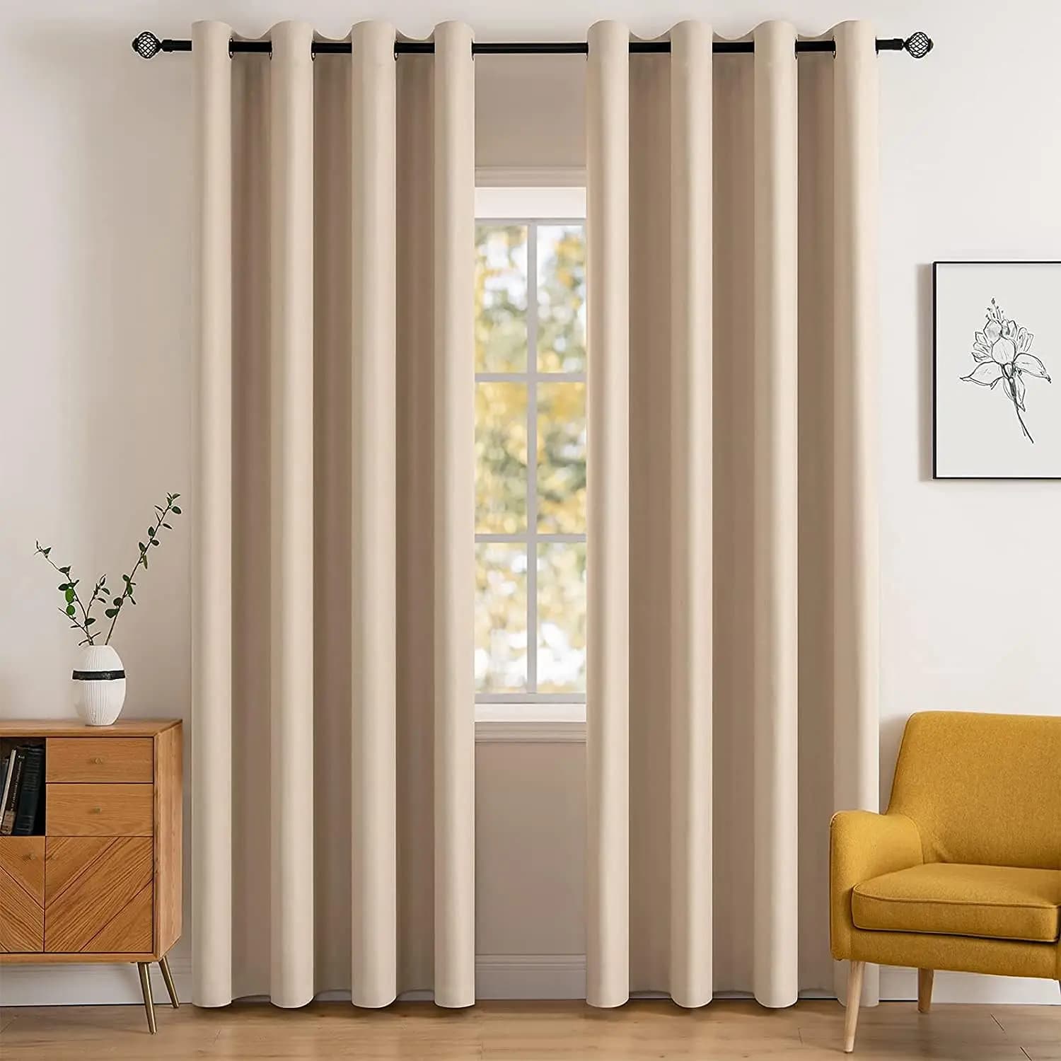 Black Thermal Insulating Curtains 52x84 Polish Beige Set for Living Room and Bedroom