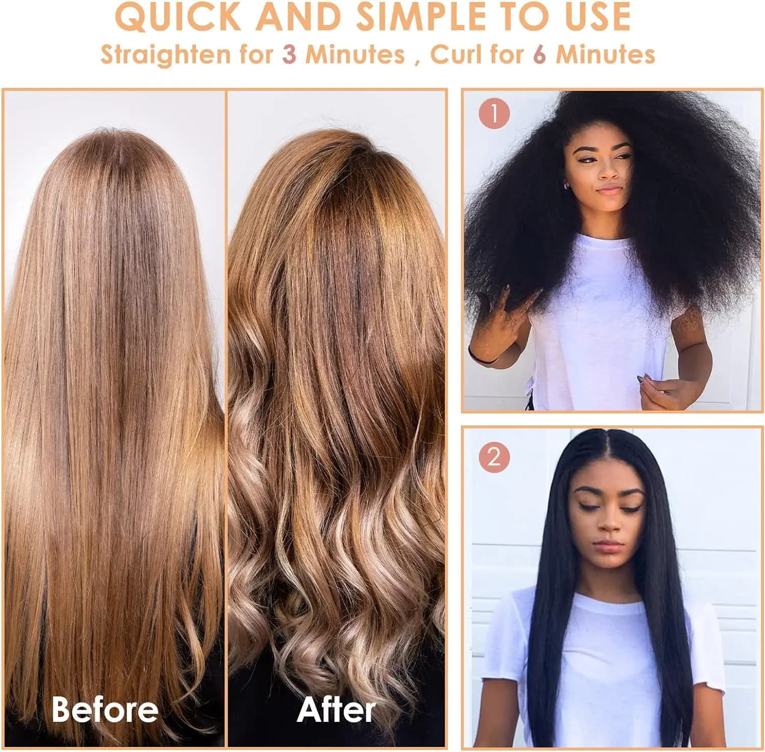 Electric plate 2-in-1 for Hair: Straightener and Hair curler, Use on Wet/Dried Hair, Hair Styling Tool