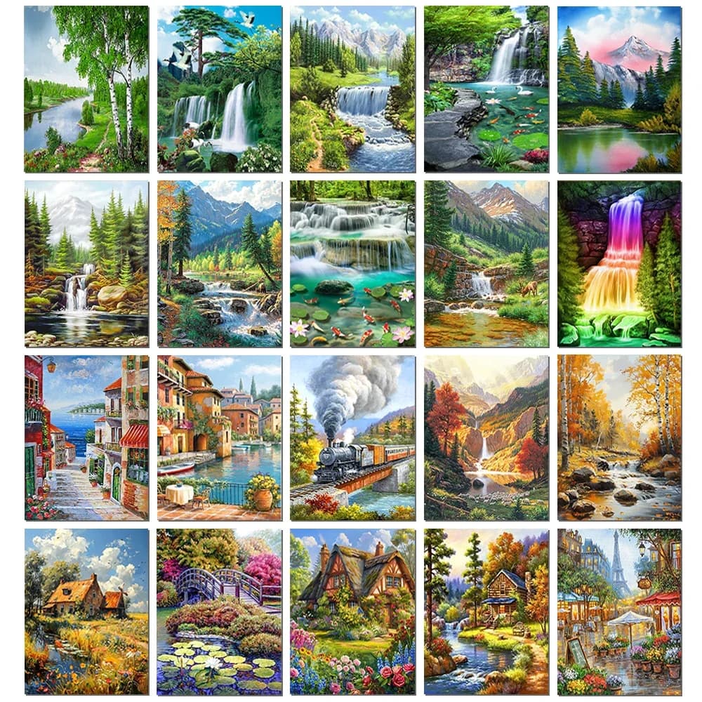 Kit Fai-da-Te per Pittura Diamante 5D, Paesaggio Forestale, Quadro con Strass, Mosaico Circolare Completo, Punto Croce, Decorazione Casa, Regalo Hobby