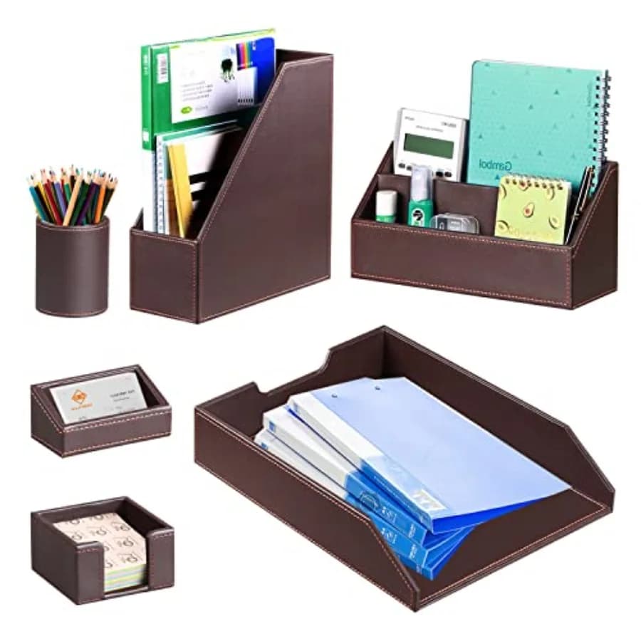 Set di 6 Accessori per Scrivania e Organizzatori per Ufficio - Portapenne, Porta Biglietti da Visita, Blocco Note Adesivo D