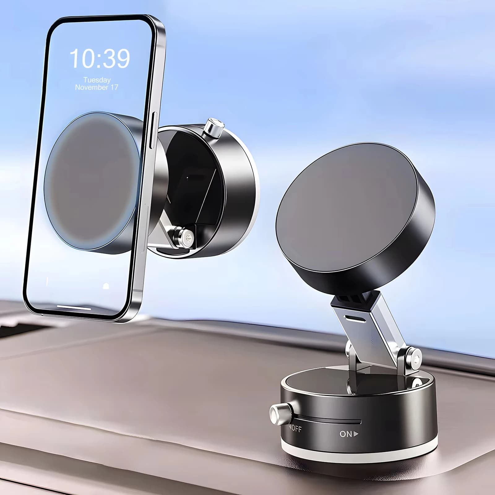 Supporto per telefono magnetico montato su auto con aspirazione sottovuoto Ventosa Navigazione per auto Supporto per telefono pieghevole fisso fisso da 360 gradi